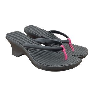 CROCS Cabana Wedge Sandals Women’s Size 10 Black Pink (HF33)